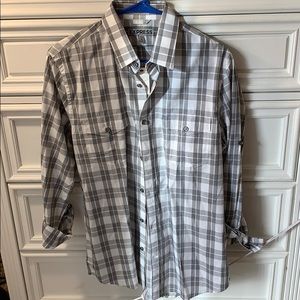 White/gray plaid button down shirt